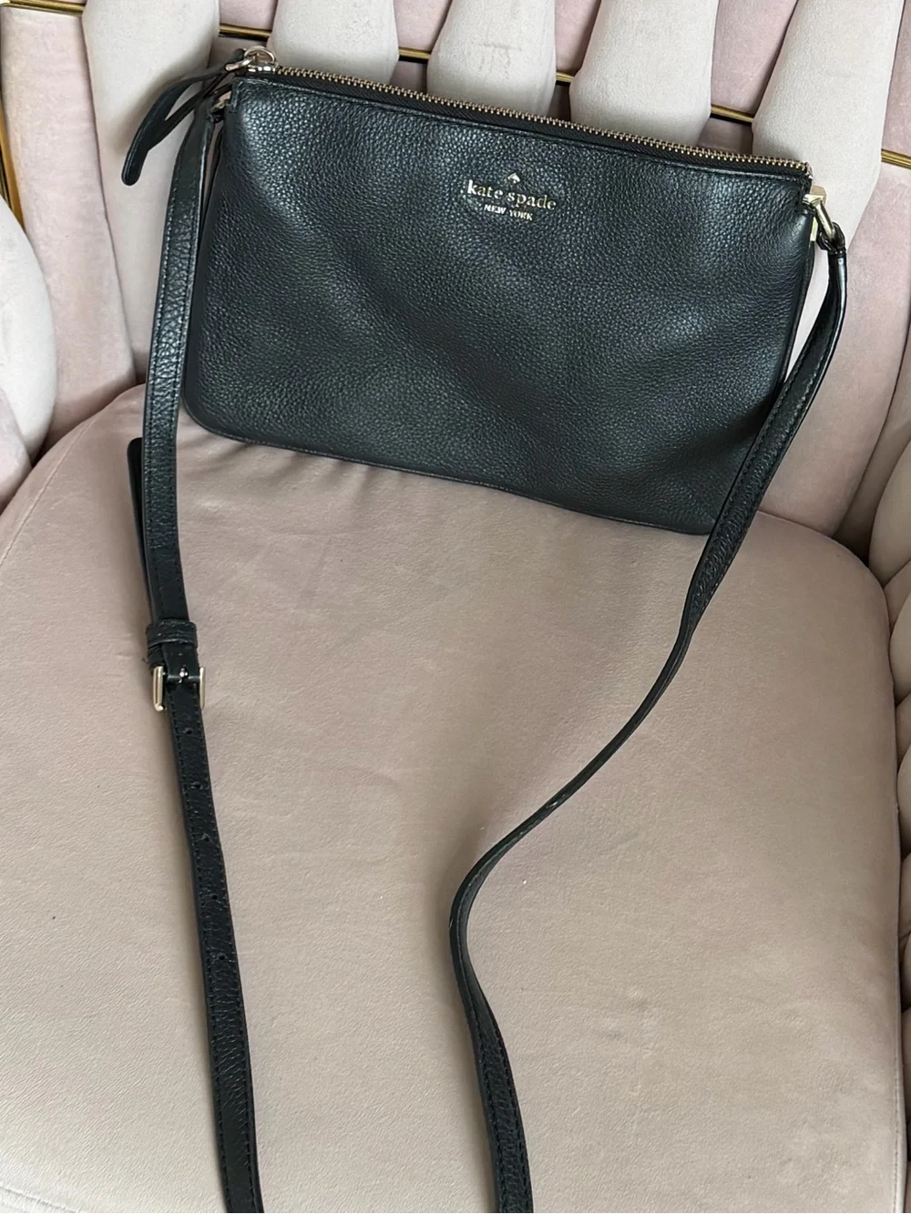 Kate Spade ♠️ Jackson Triple Gusset Black Leather Crossbody